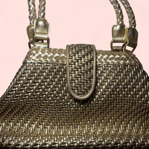 Vtg gold woven leather shoulder bag - Picture 2 of 6
